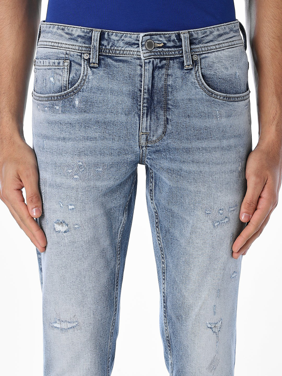 Distressed Glenn Slim Fit Jeans - Light Blue