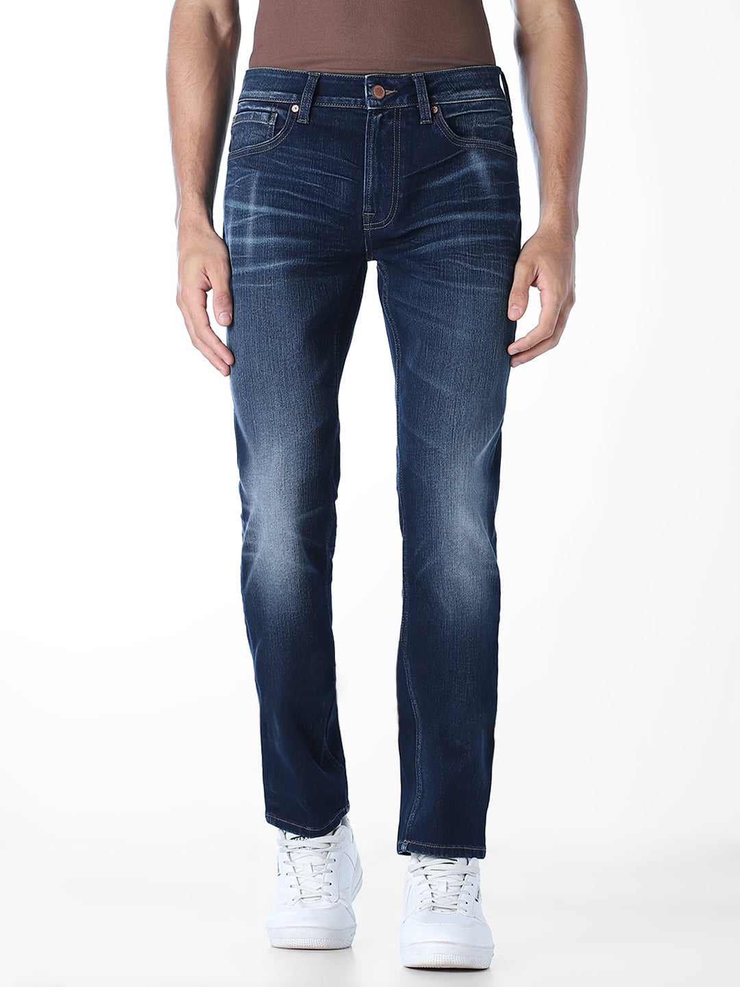 Dark Blue Washed Cropped Anti Fit Jeans