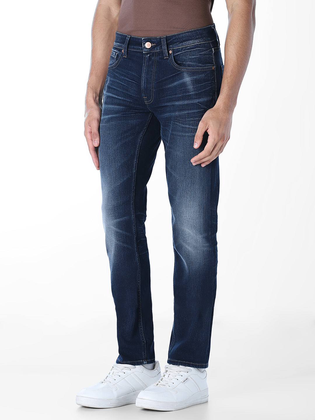 Dark Blue Washed Cropped Anti Fit Jeans