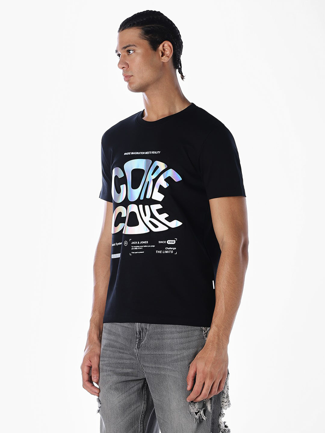 Black Typographic Print T-shirt