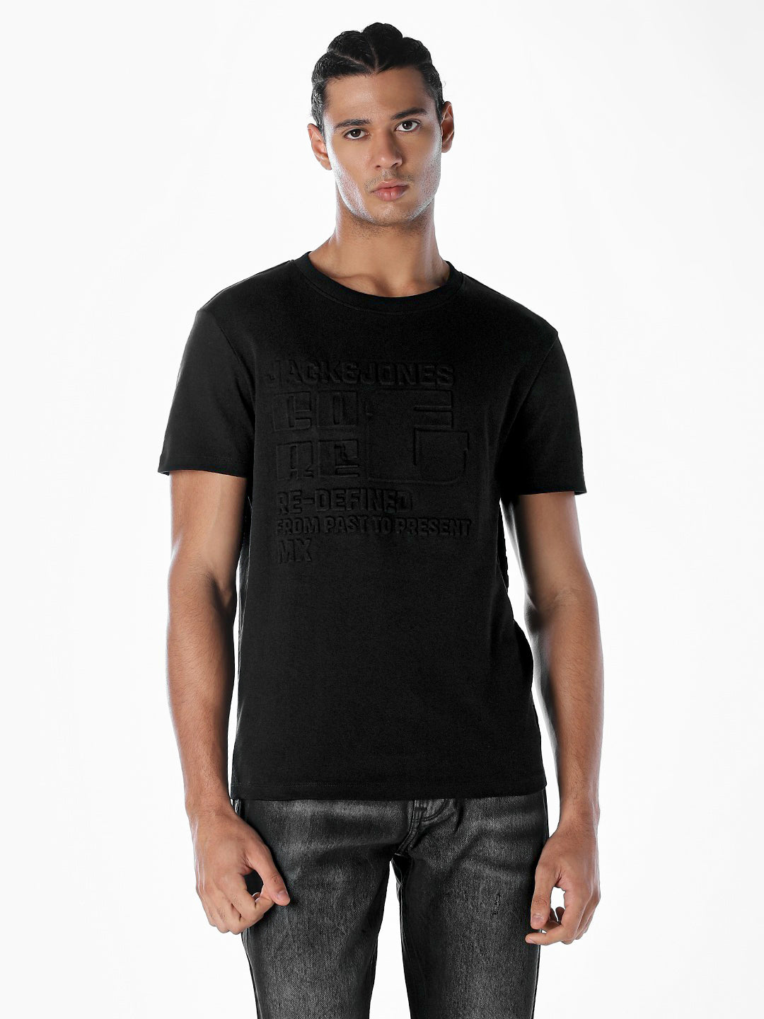 Black Tonal Embossed Logo Cotton T-shirt