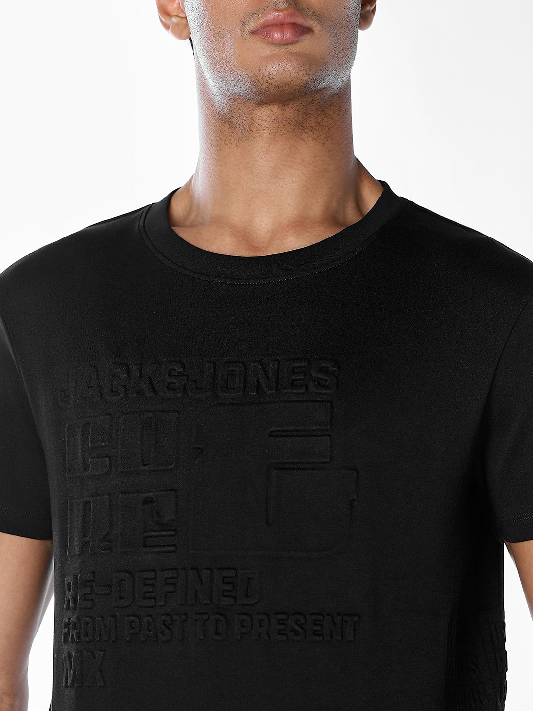 Black Tonal Embossed Logo Cotton T-shirt