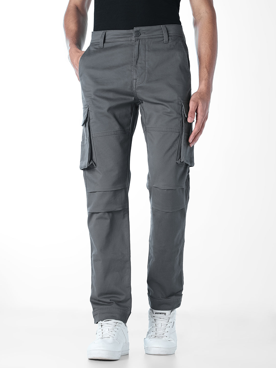 Grey 6 Pocket Regular Fit Cargos