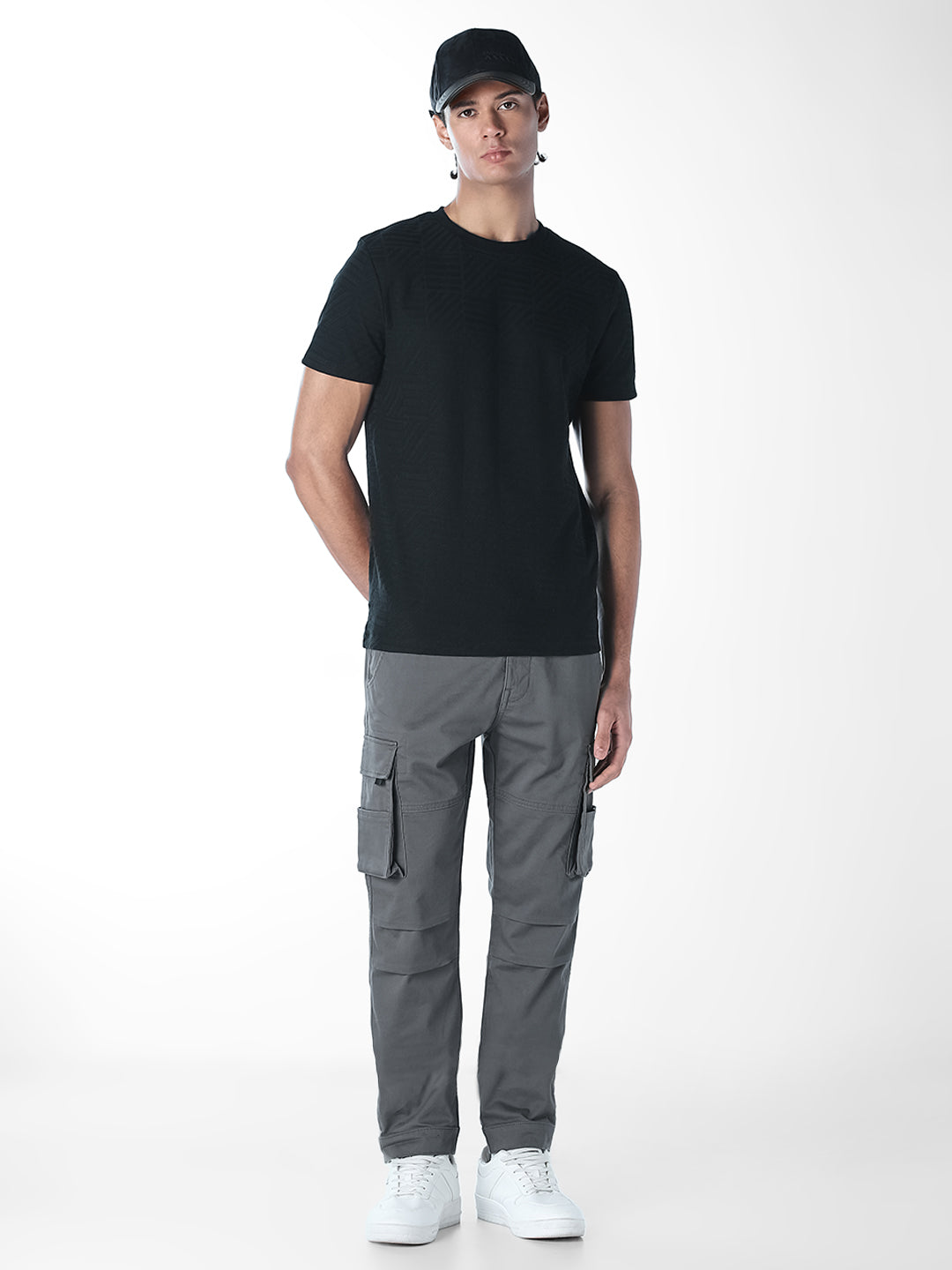 Grey 6 Pocket Regular Fit Cargos