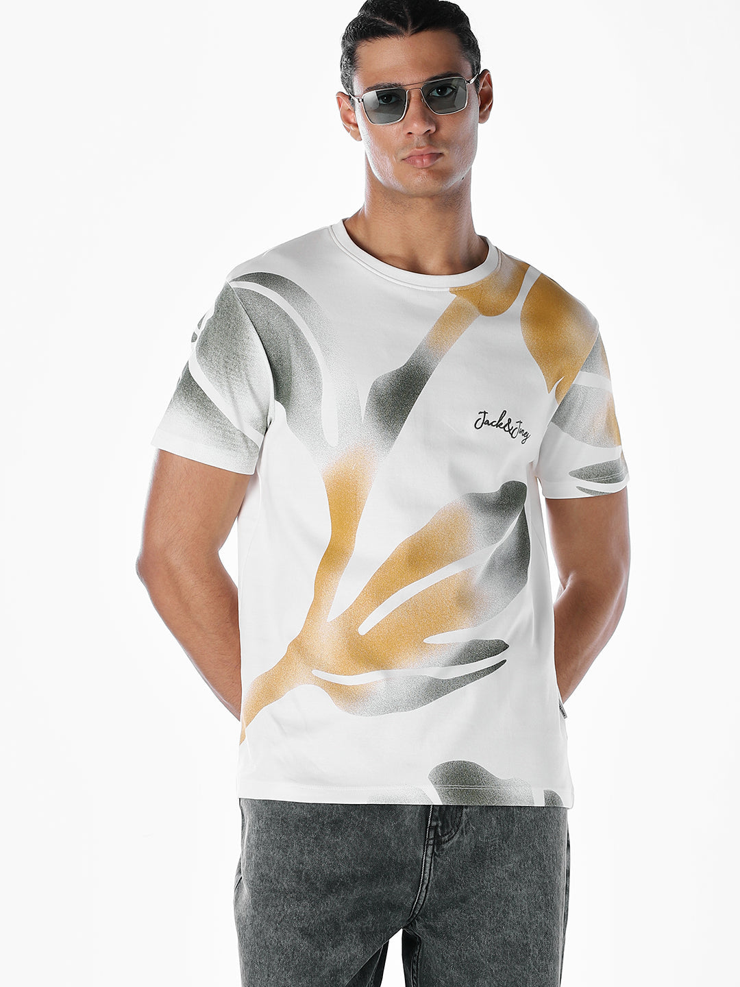 White Printed Cotton T-shirt