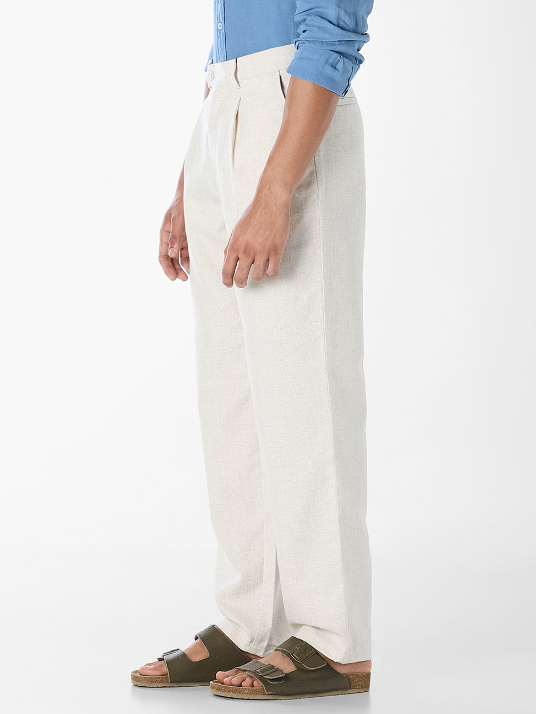 Beige Textured Regular Fit Pants