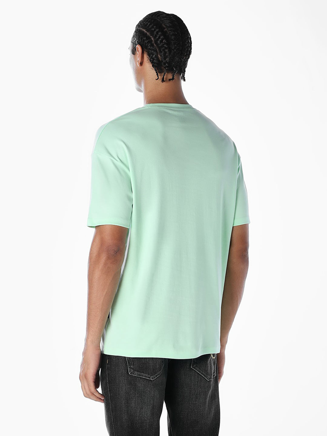 Embossed Text Boxy Fit T-shirt - Pastel Green