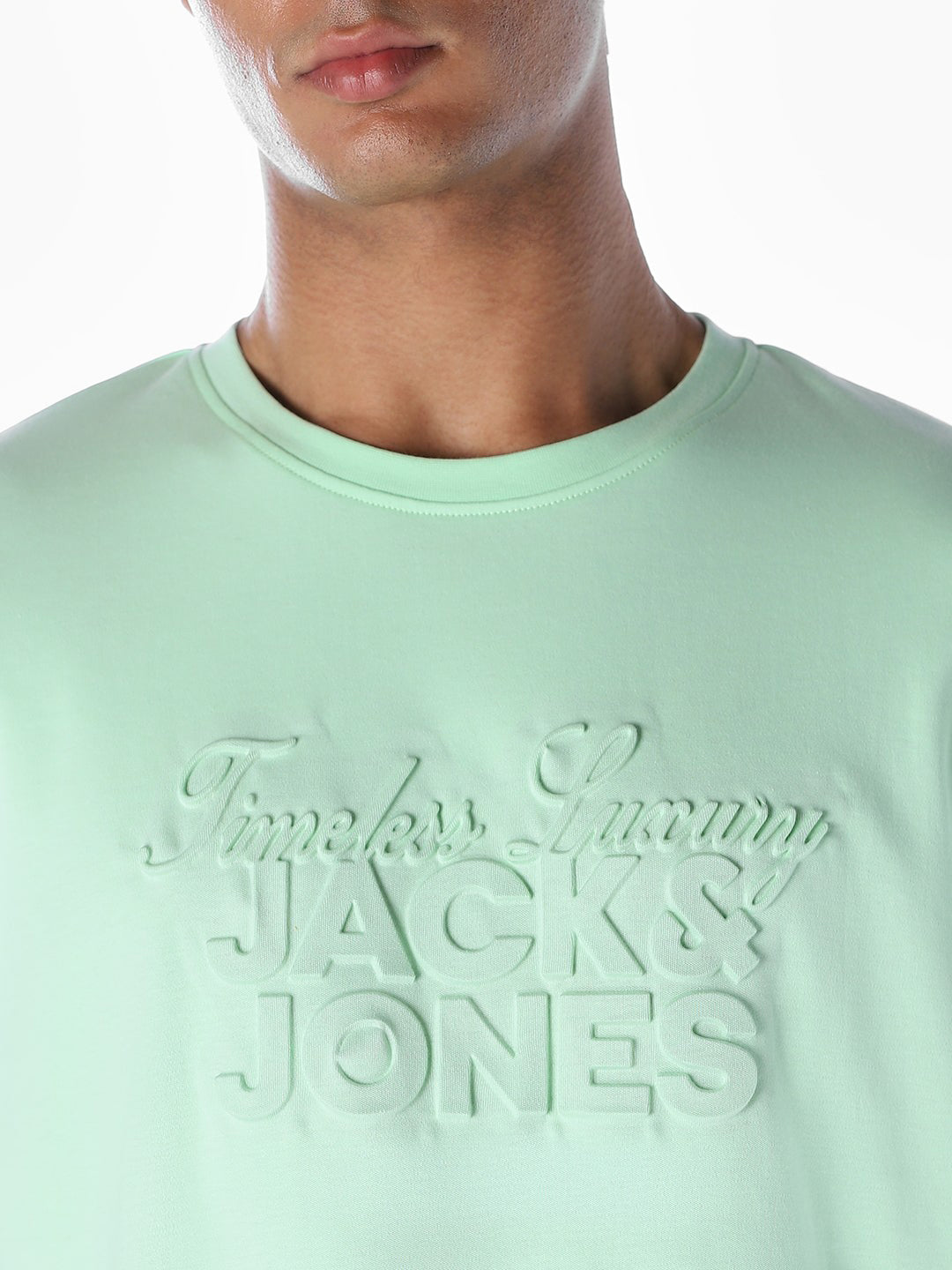 Embossed Text Boxy Fit T-shirt - Pastel Green