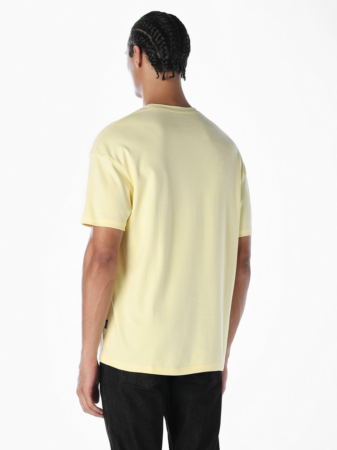 Embossed Text Boxy Fit T-shirt - Pastel Yellow