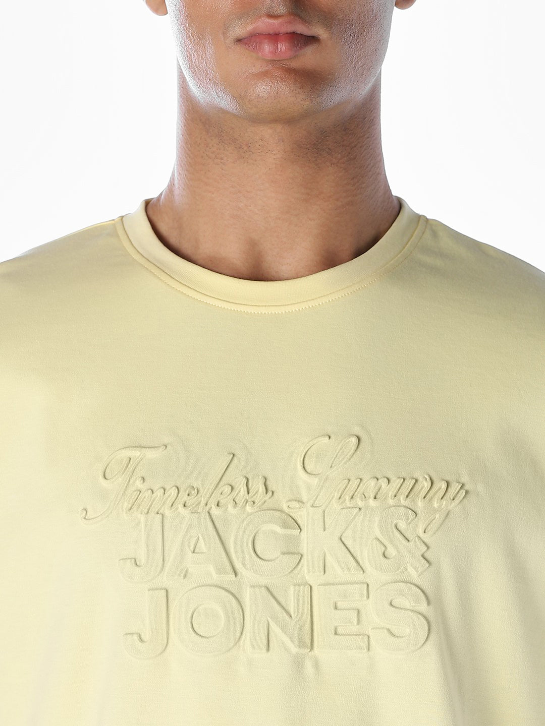 Embossed Text Boxy Fit T-shirt - Pastel Yellow
