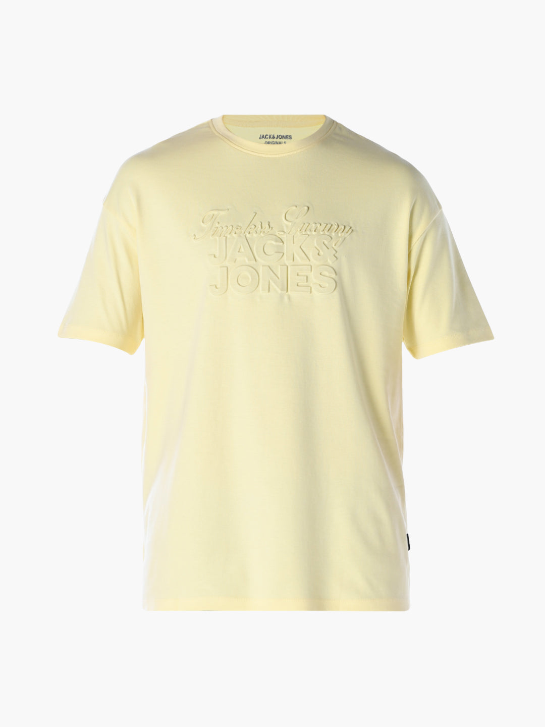 Embossed Text Boxy Fit T-shirt - Pastel Yellow