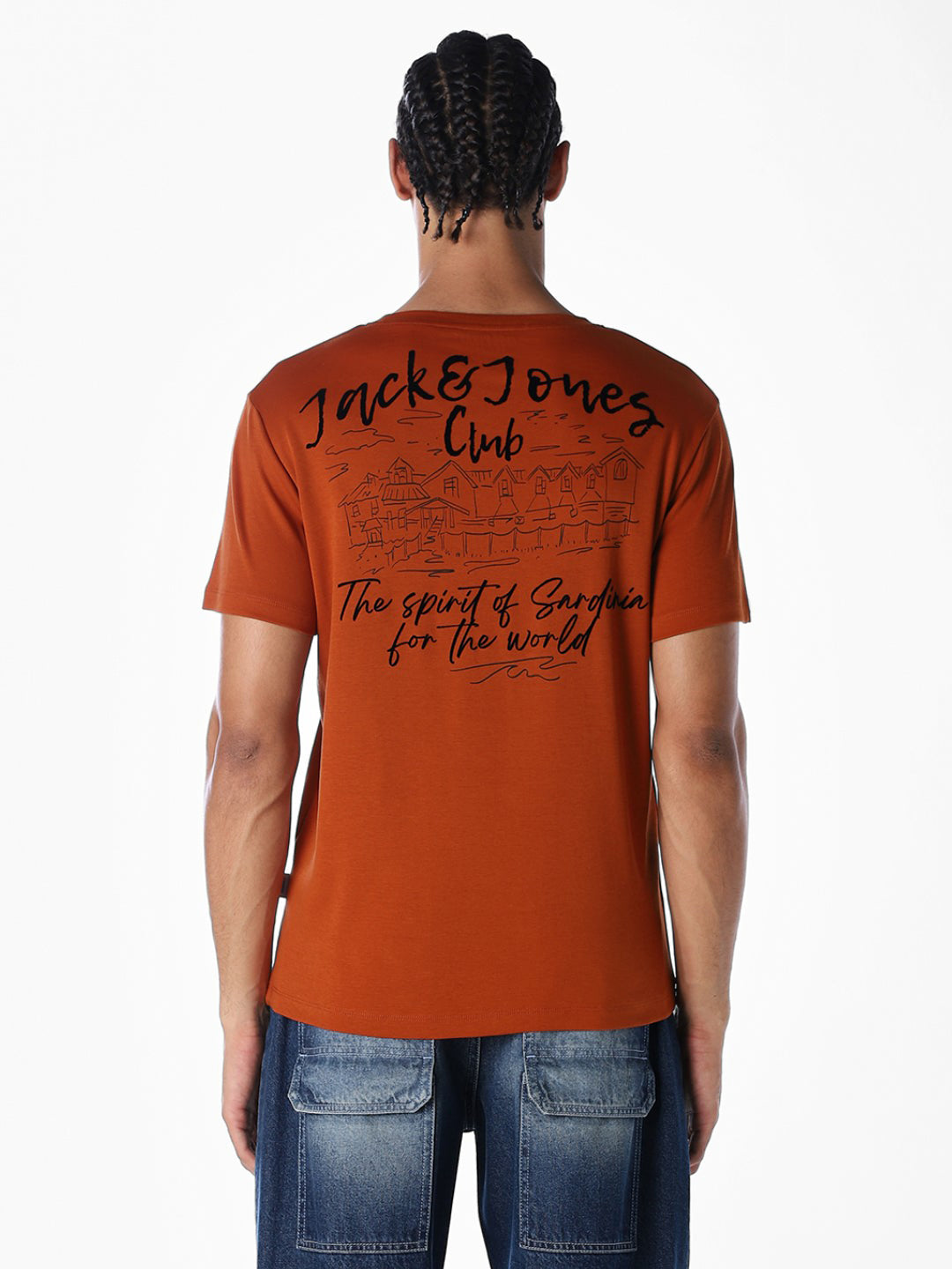 Rust Slogan Print Cotton T-shirt
