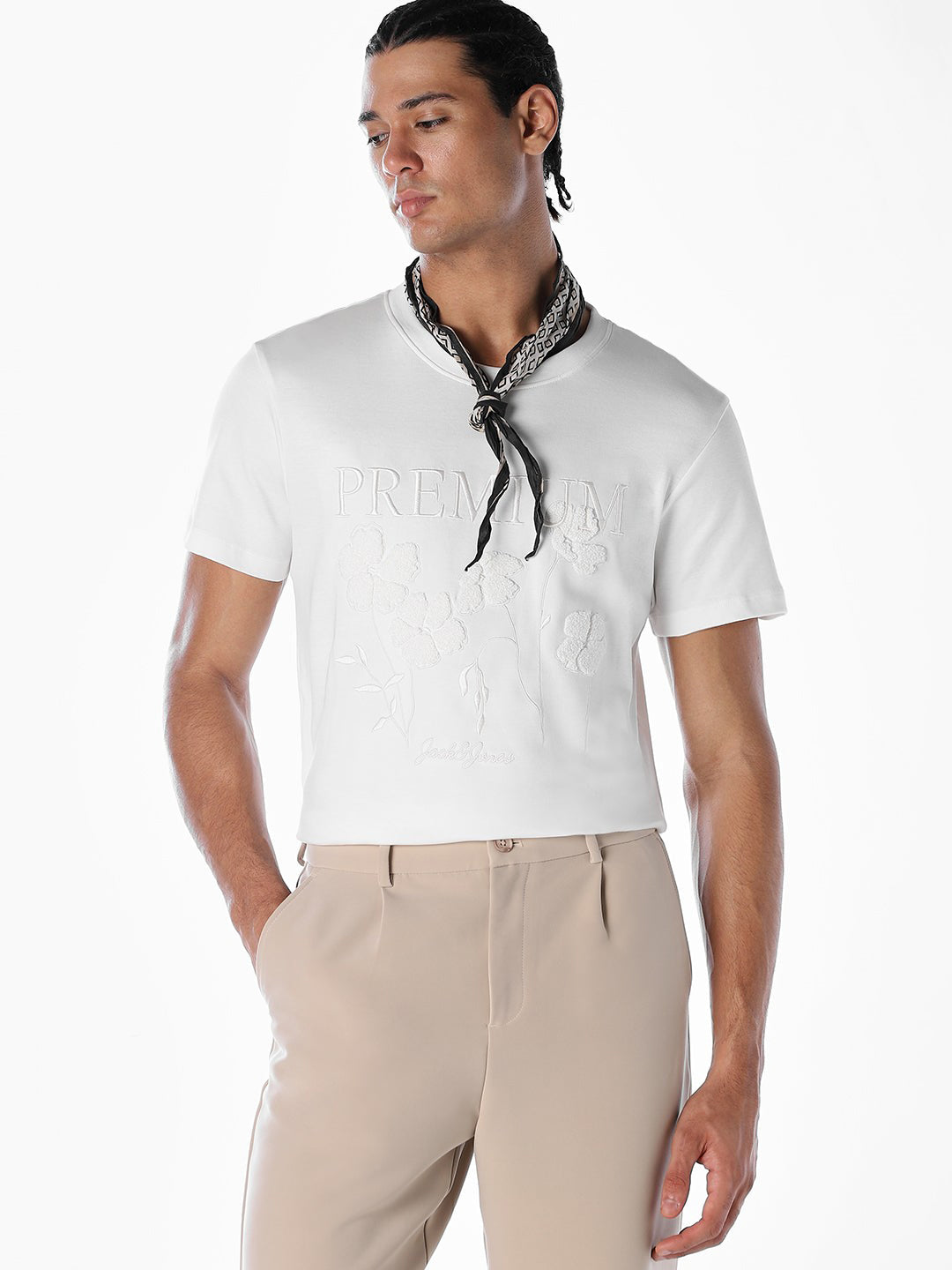 Embroidered Print Cotton T-shirt