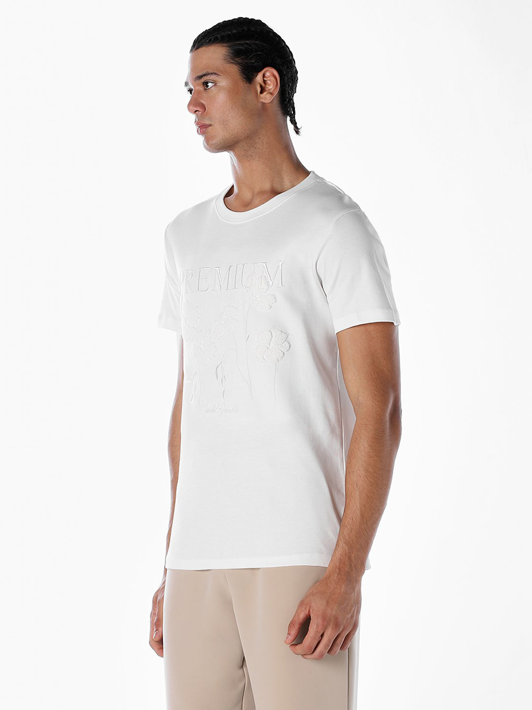 Embroidered Print Cotton T-shirt