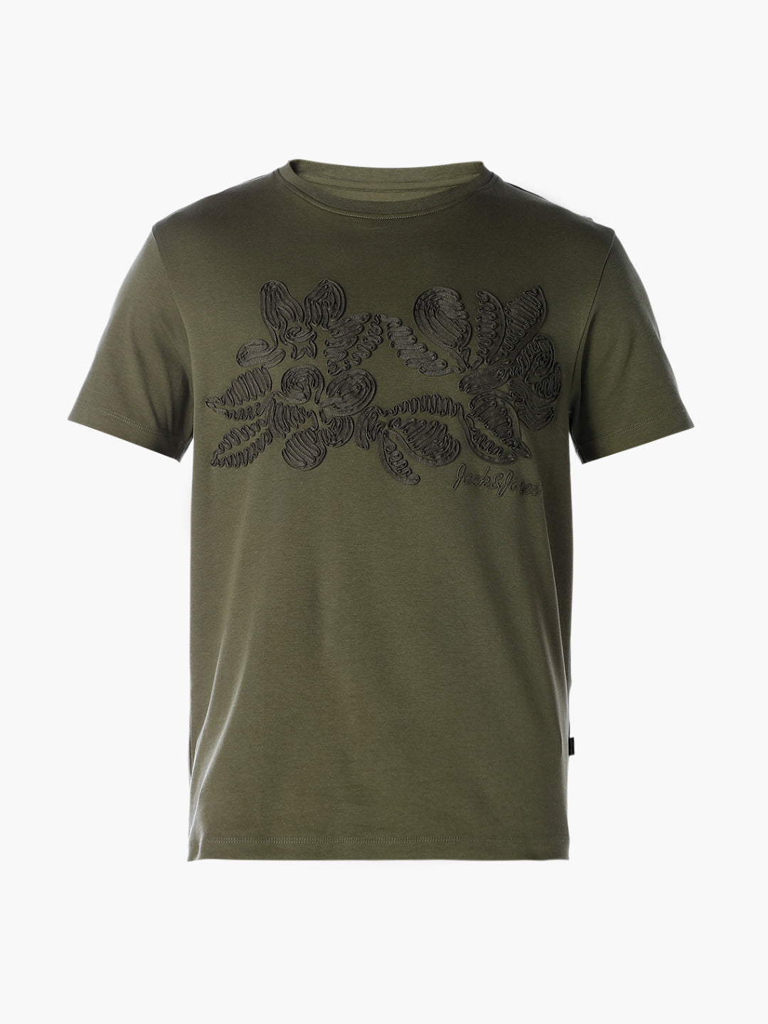 Embroidered Print T-shirt - Olive