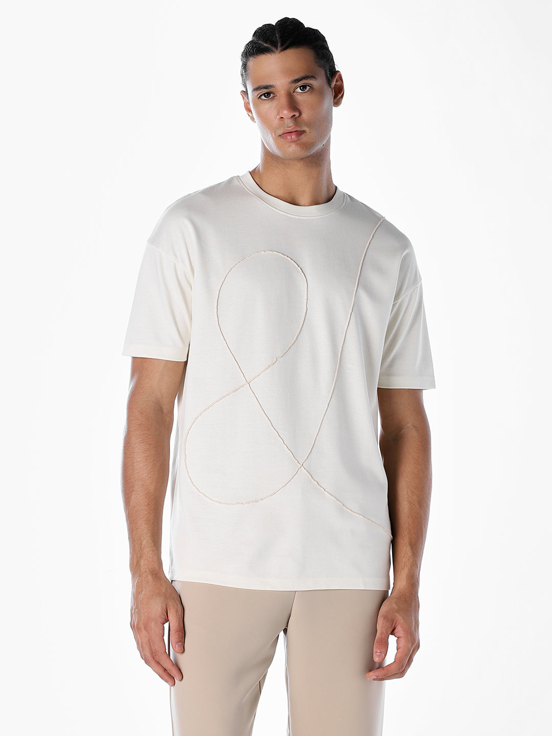 Textured Stitch Detail Oversized T-shirt - White