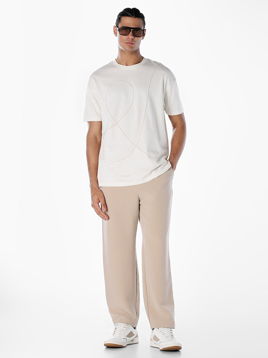 Textured Stitch Detail Oversized T-shirt - White