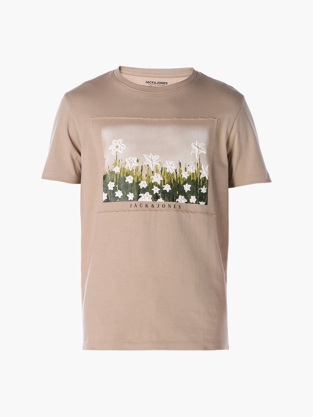 Beige Printed Cotton T-shirt