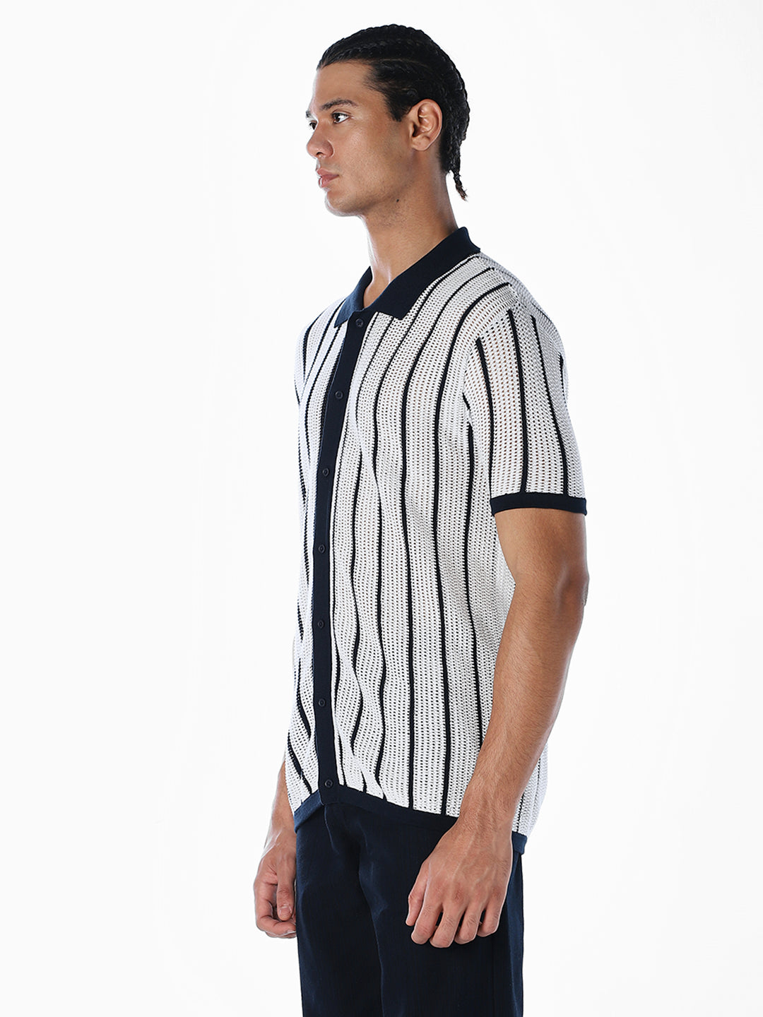 Jacquard Front Open Knit Polo