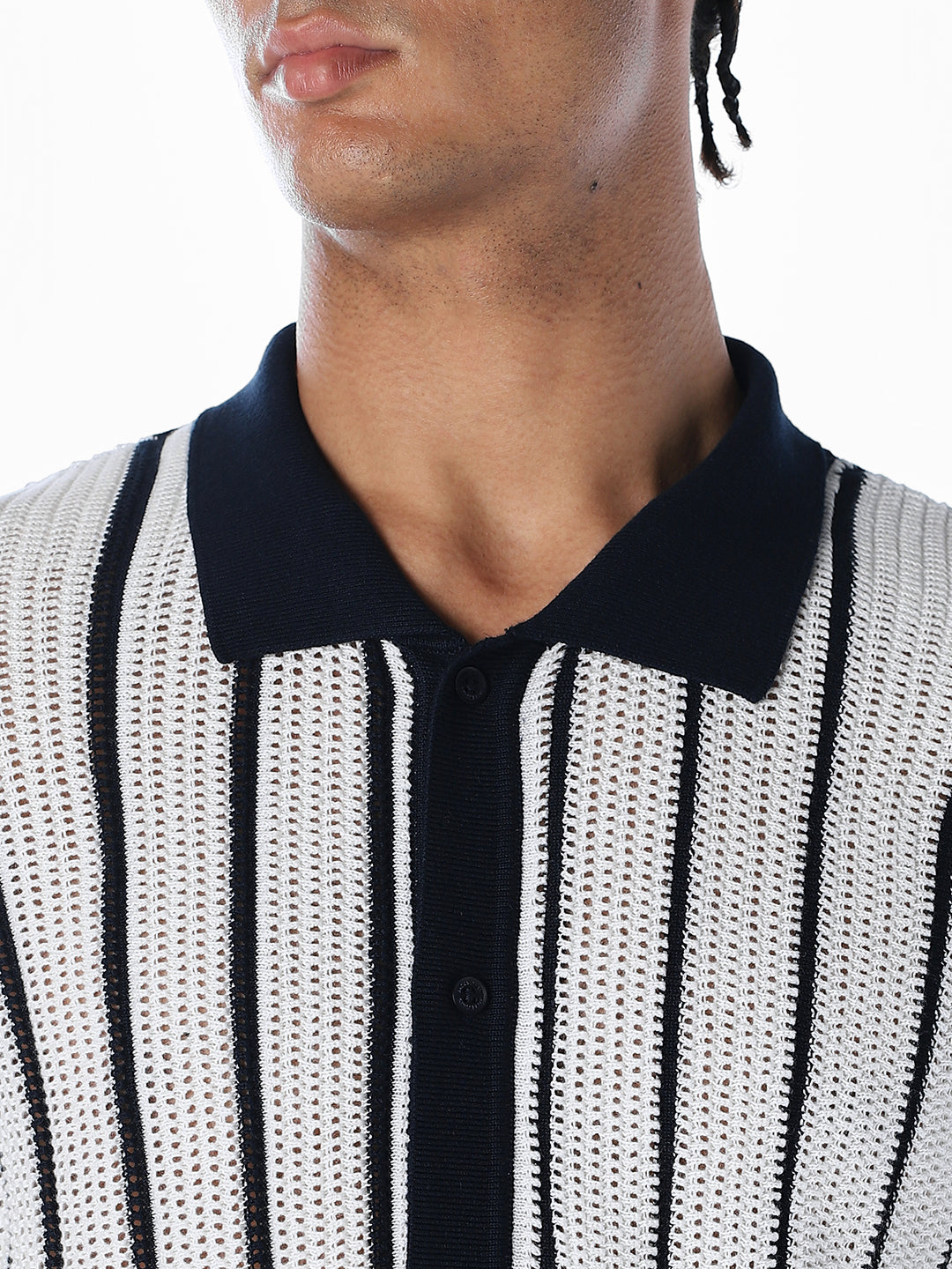 Jacquard Front Open Knit Polo