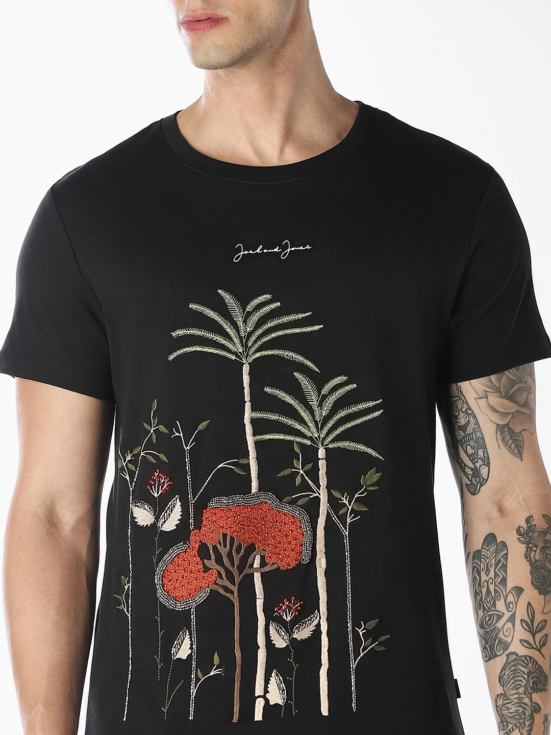 Black Embellished Print T-shirt