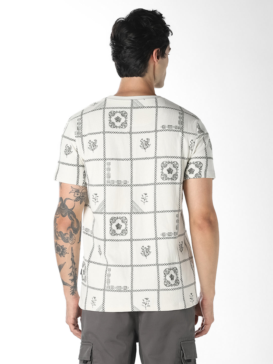 Grid Print Cotton T-shirt