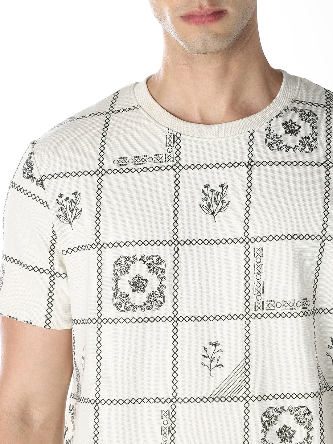 Grid Print Cotton T-shirt
