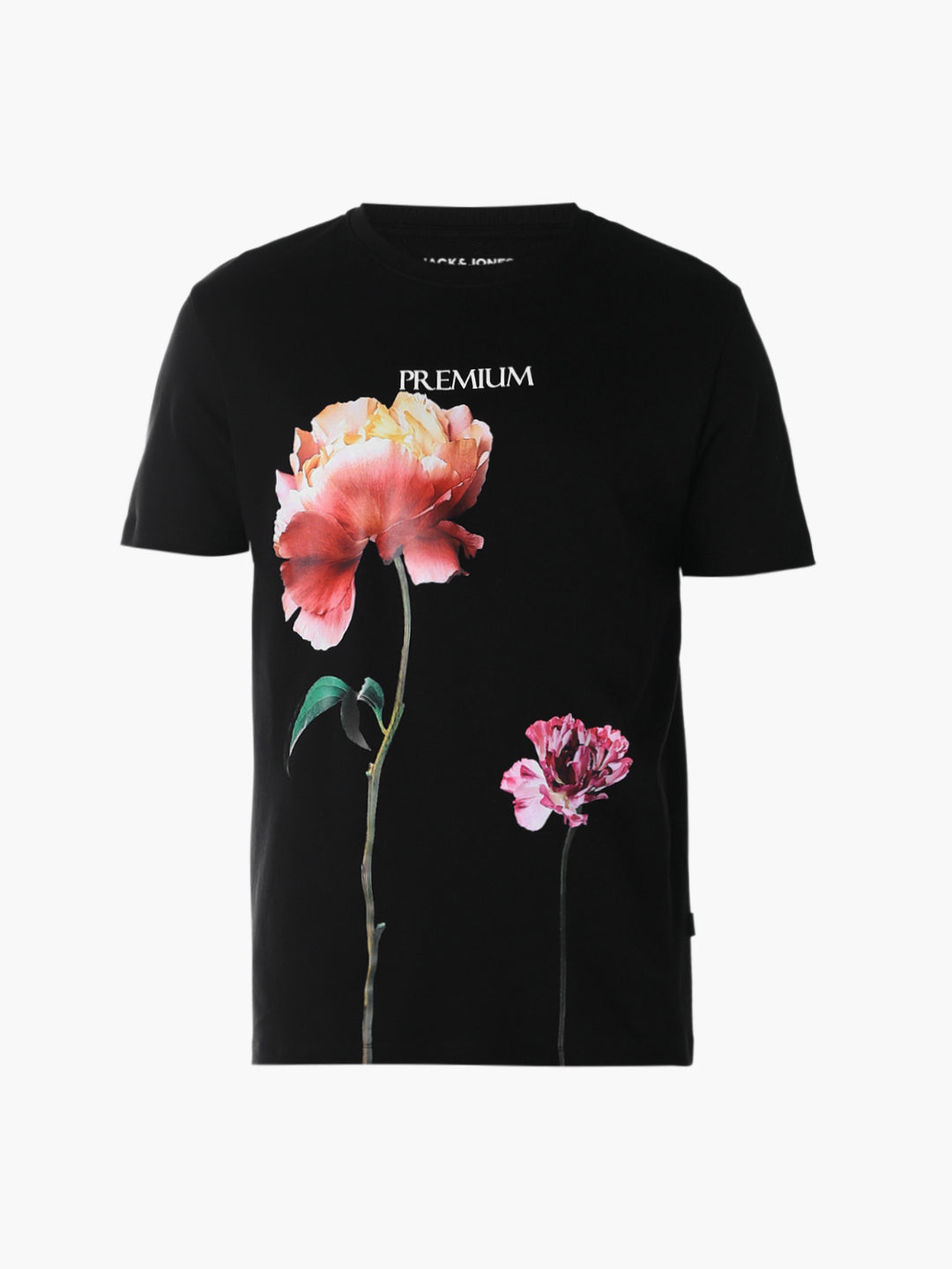 Black Floral Placement Print T-shirt