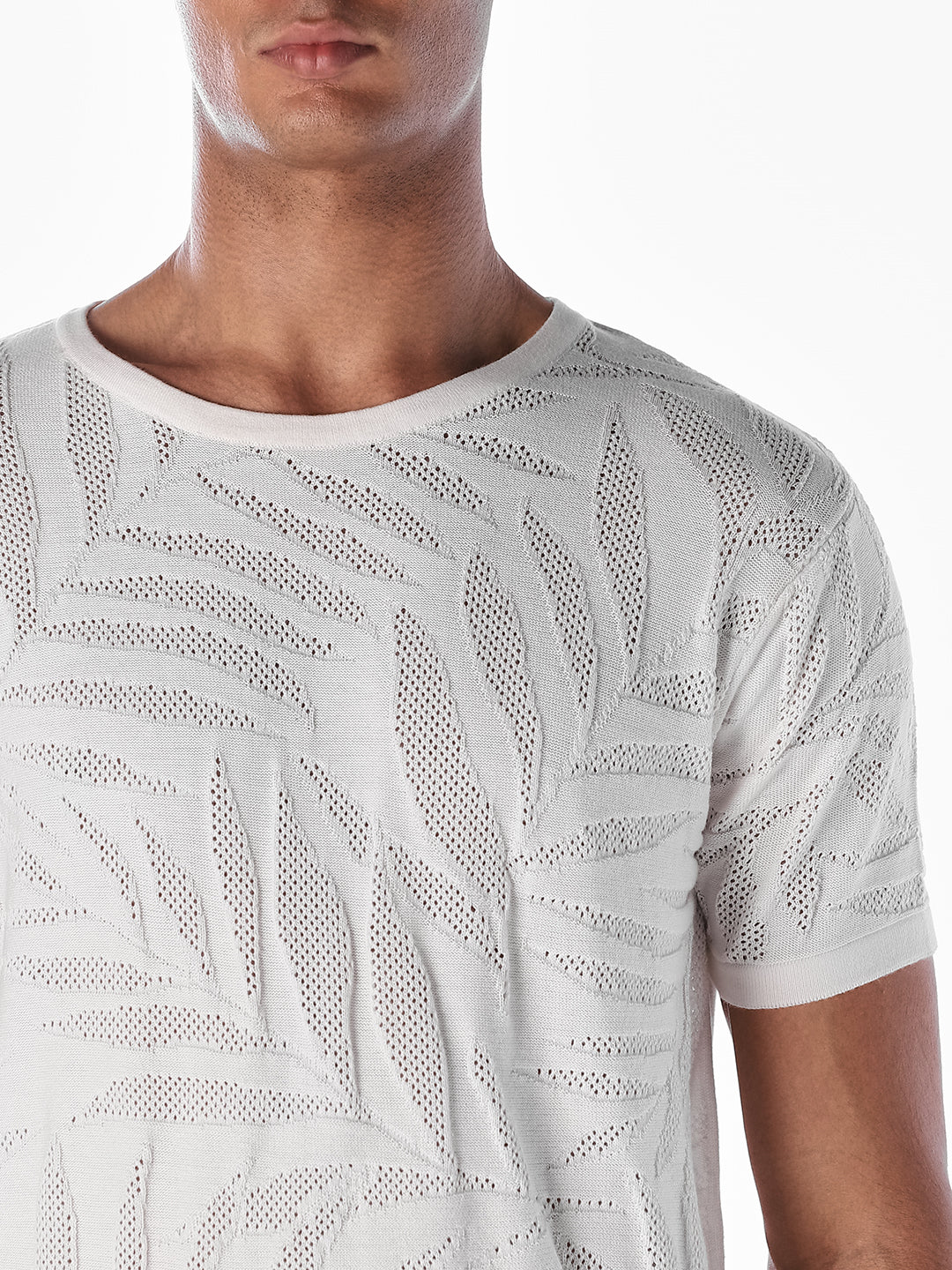 Jacquard Crew Neck Cotton T-shirt - White