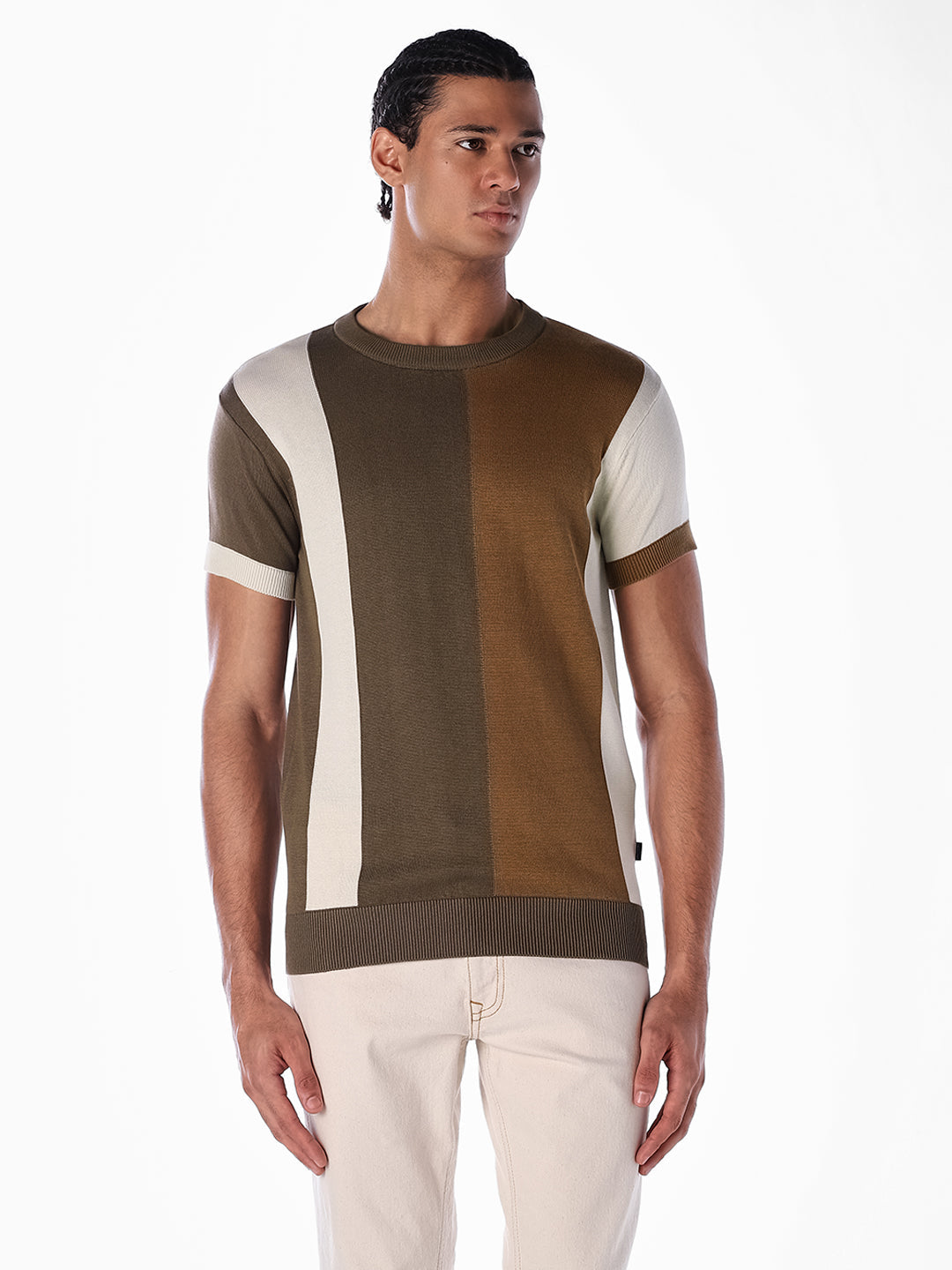 Colourblocked Knitted Crew Neck T-shirt