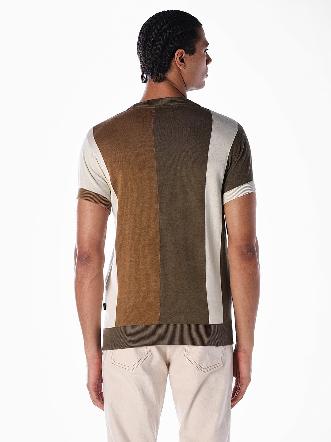 Colourblocked Knitted Crew Neck T-shirt