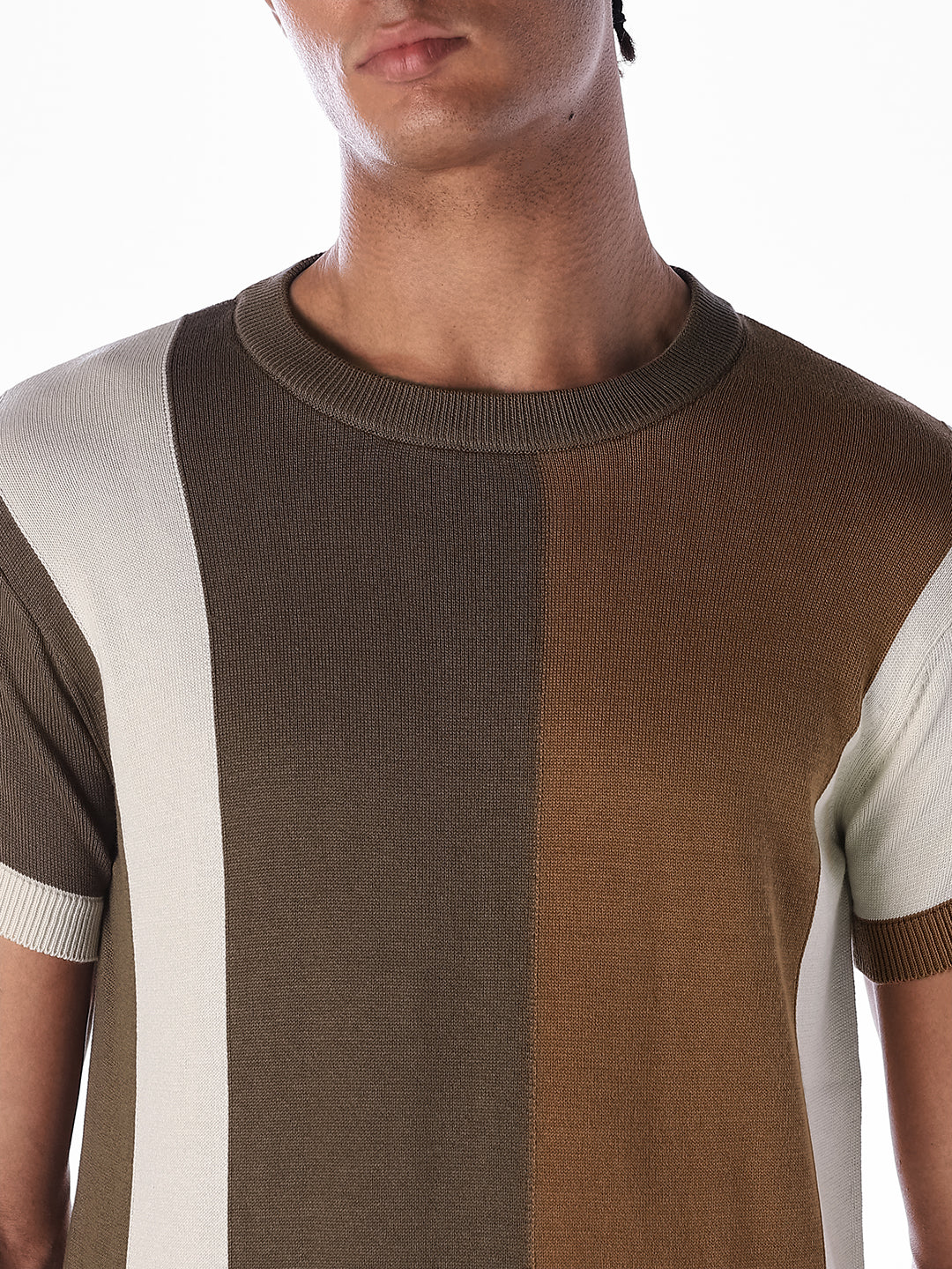 Colourblocked Knitted Crew Neck T-shirt