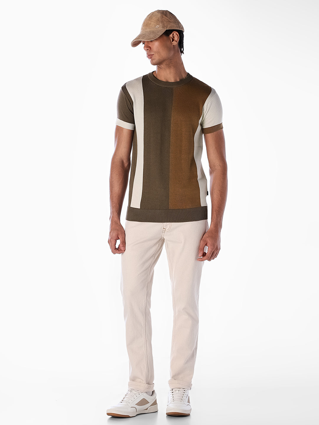 Colourblocked Knitted Crew Neck T-shirt