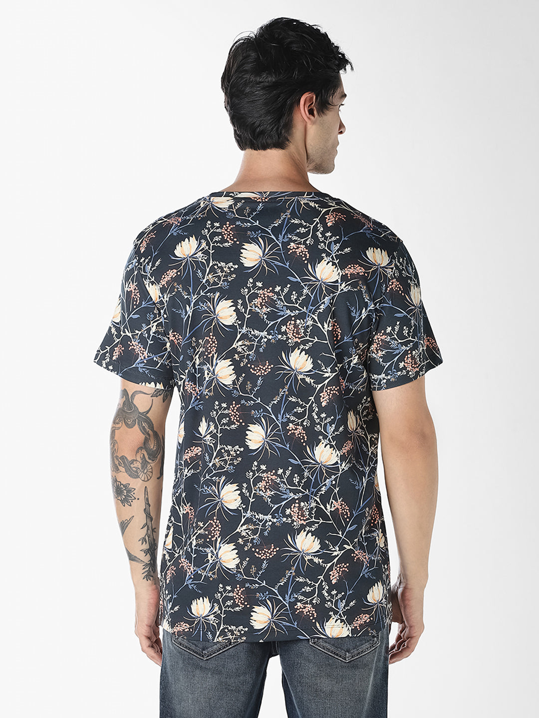 Black Printed Cotton T-shirt