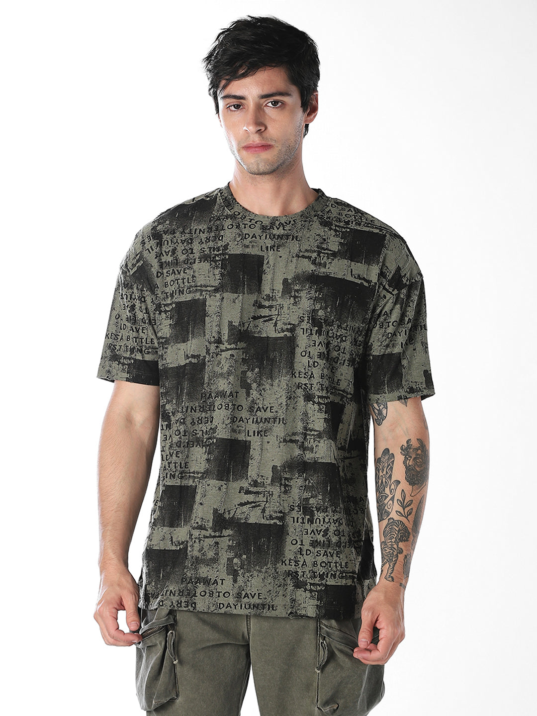 Green Abstract Print Boxy Fit T-Shirt