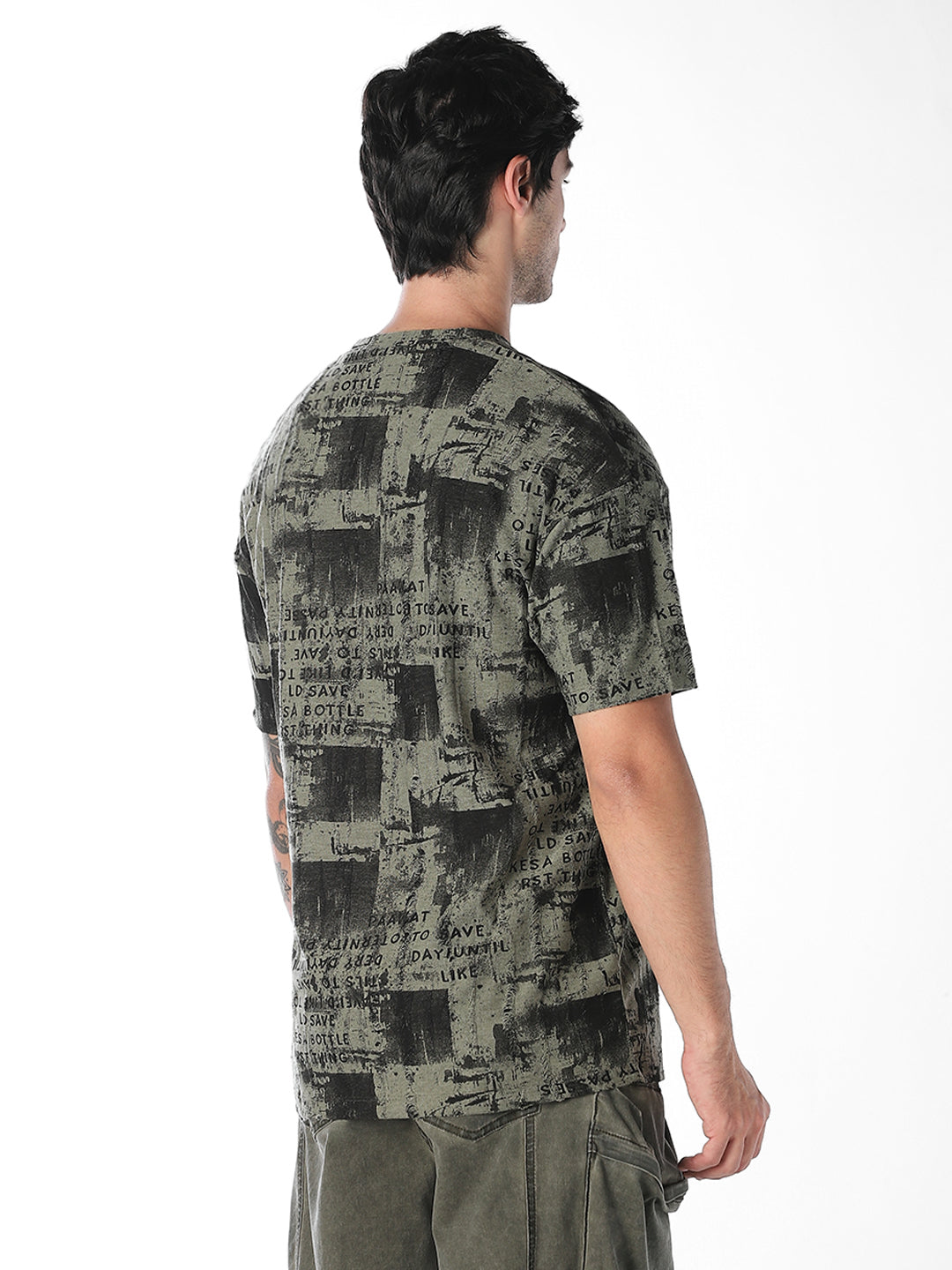 Green Abstract Print Boxy Fit T-Shirt