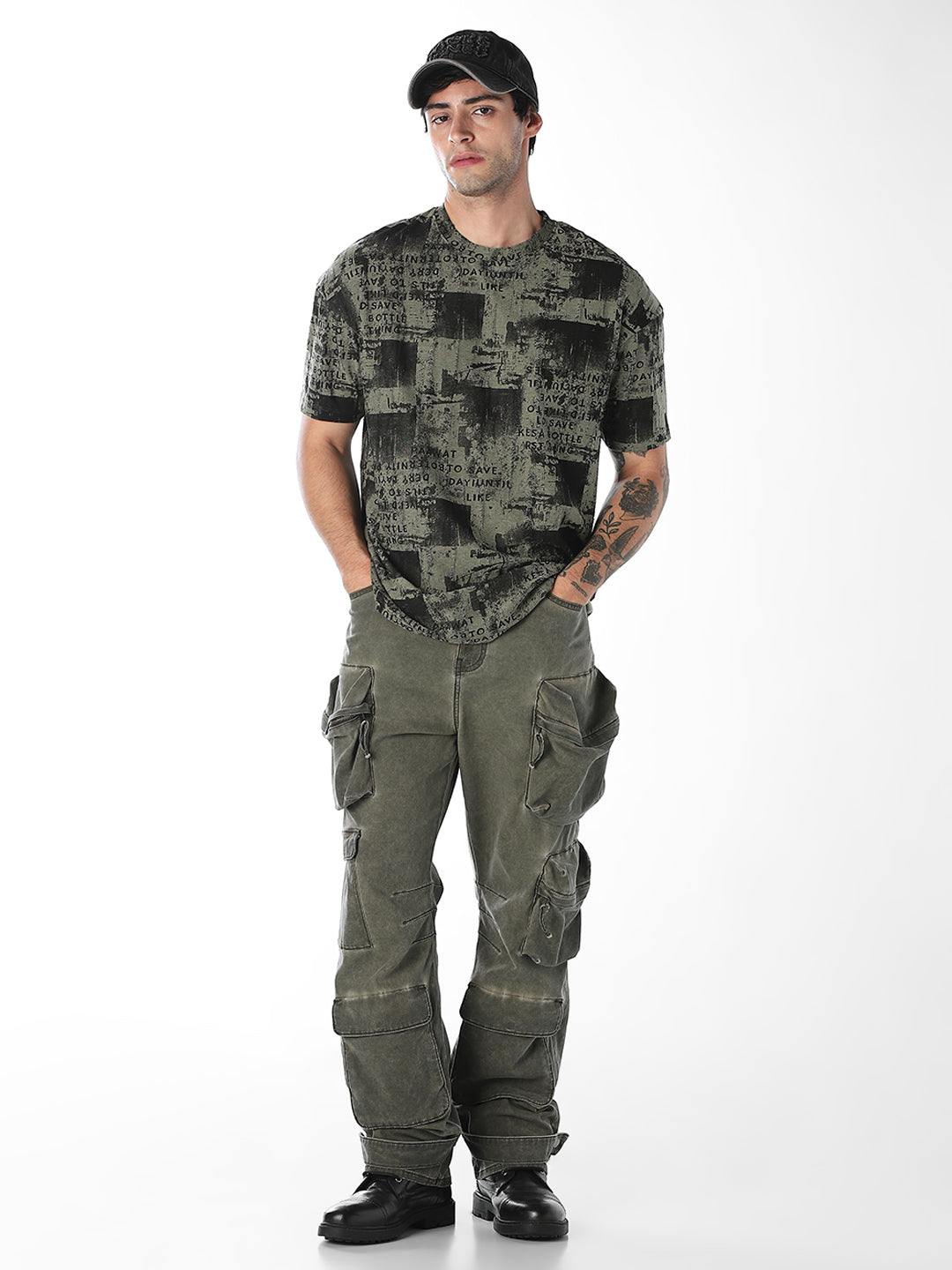 Green Abstract Print Boxy Fit T-Shirt