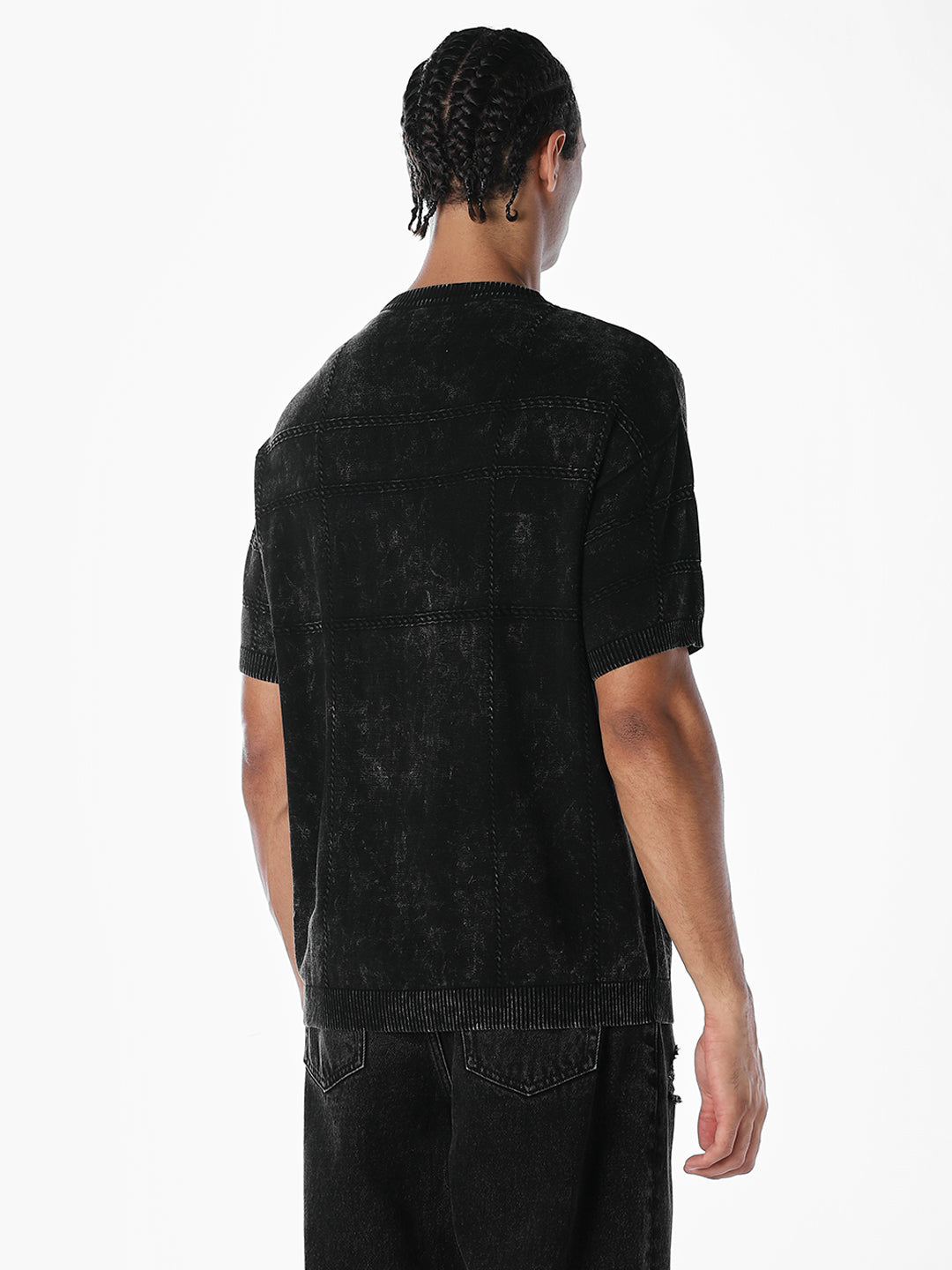 Acid Wash Knit Crew Neck T-shirt