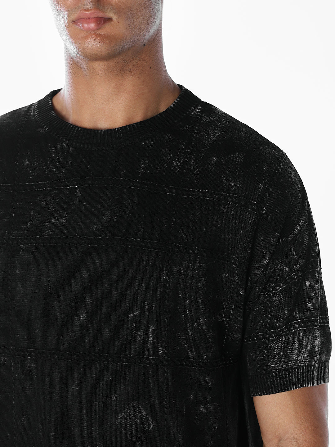 Acid Wash Knit Crew Neck T-shirt