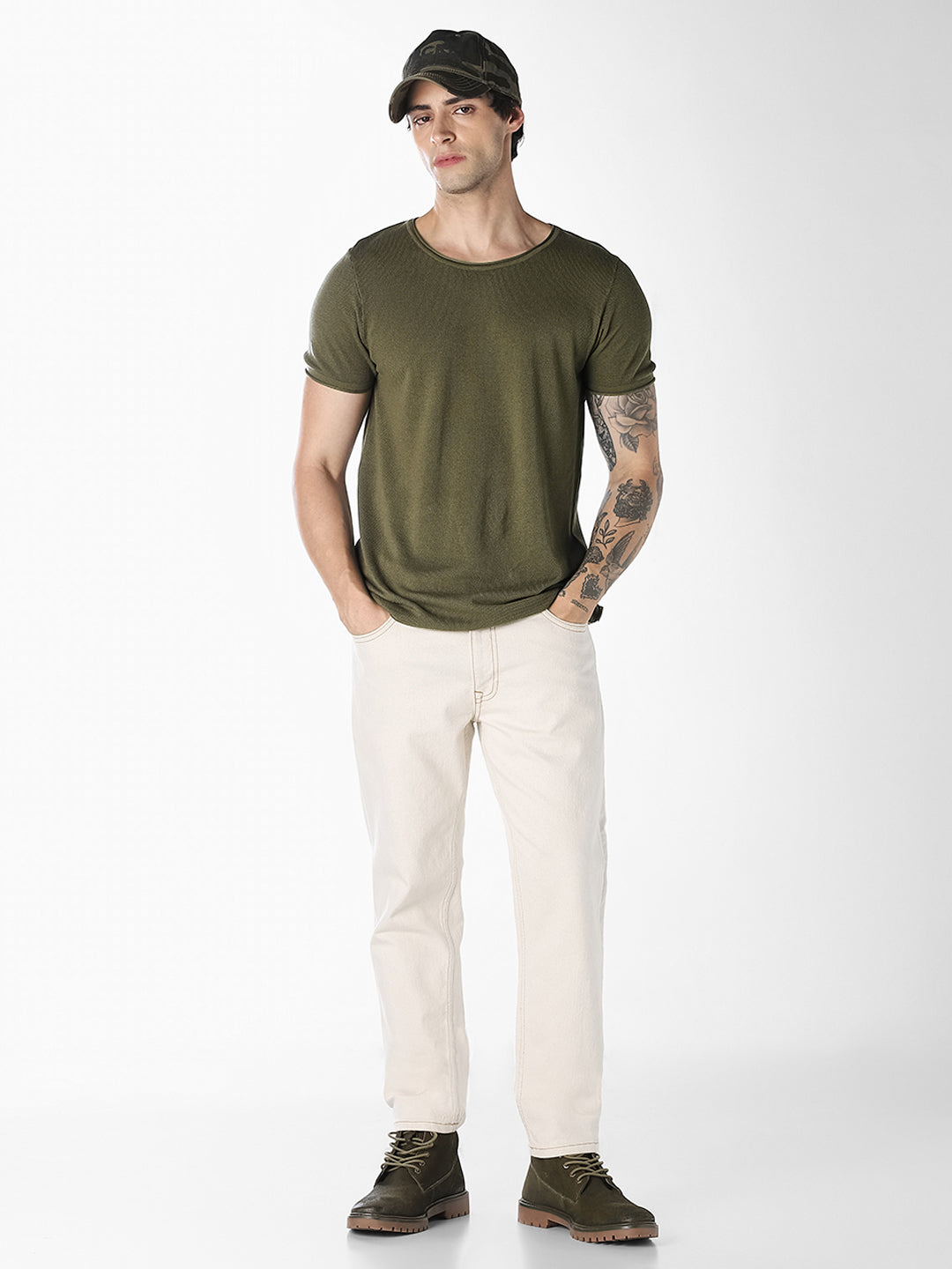 Dark Green Knitted Crew Neck T-shirt