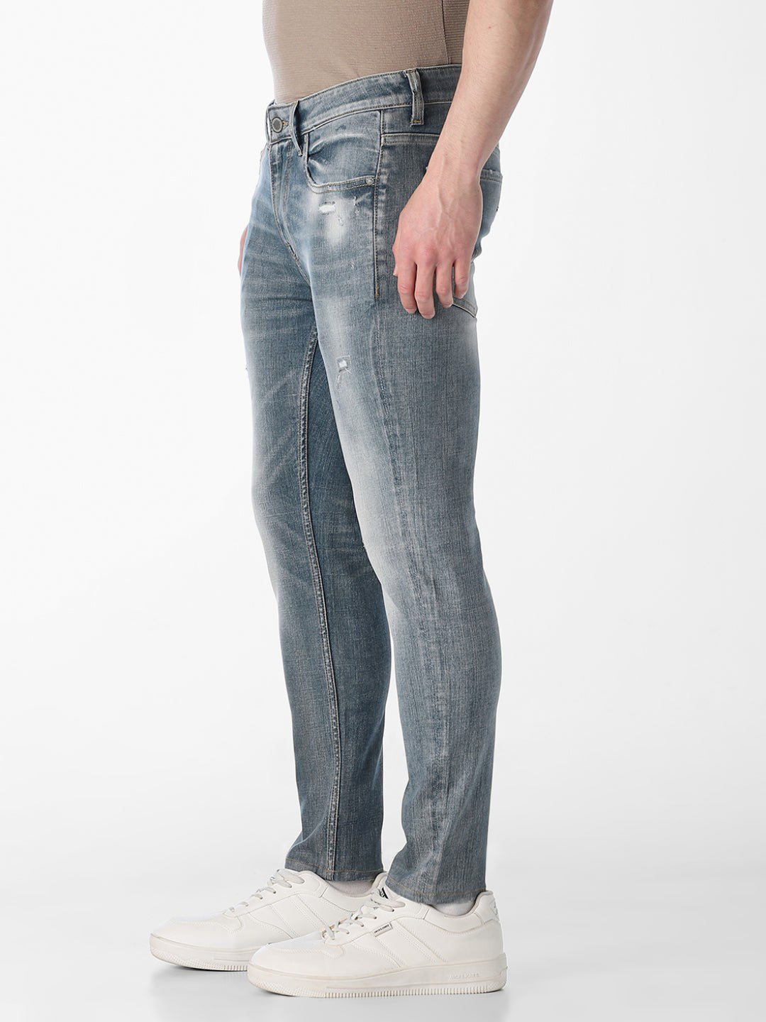 Mildly Distressed Cropped Slim Fit Jeans