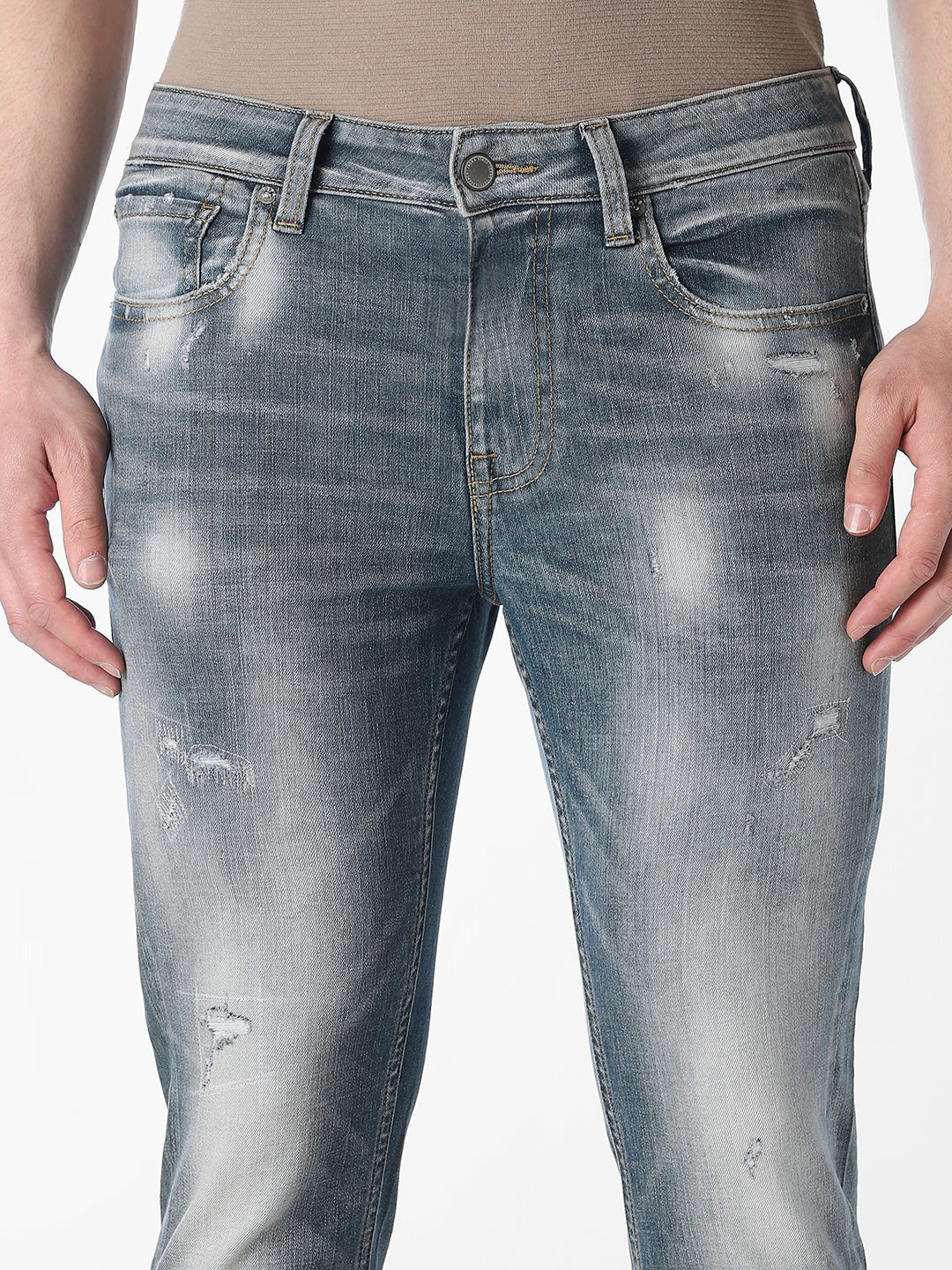 Mildly Distressed Cropped Slim Fit Jeans
