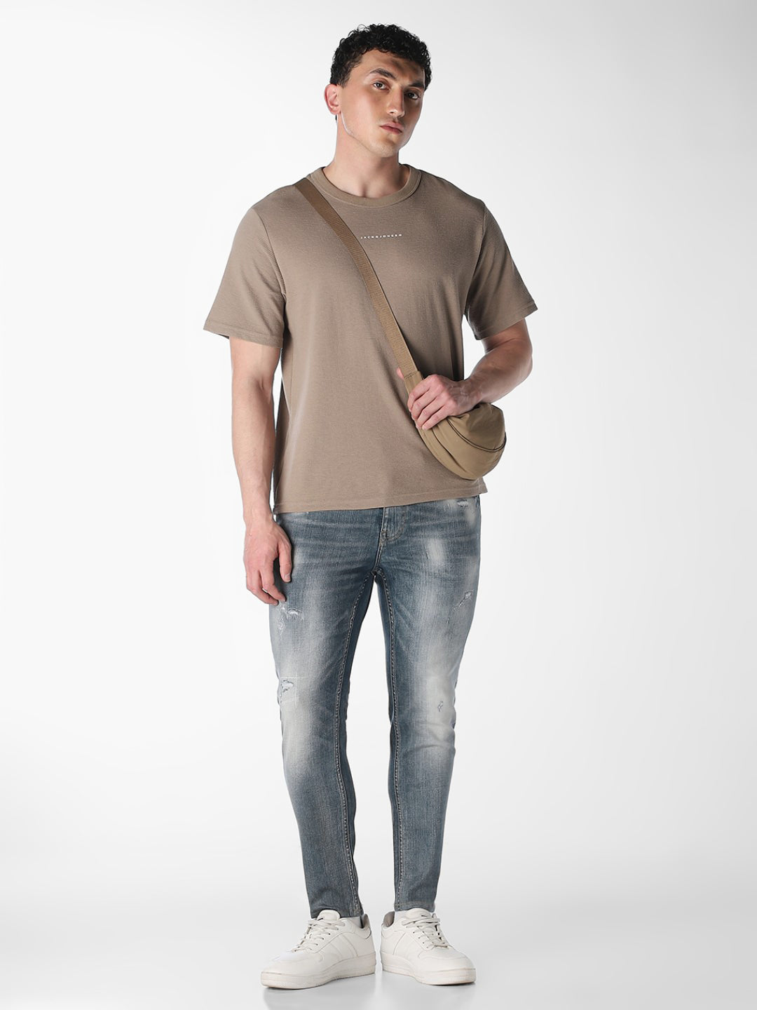 Mildly Distressed Cropped Slim Fit Jeans