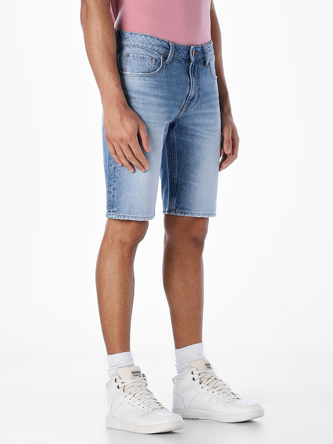 Blue Washed 5 Pocket Denim Shorts