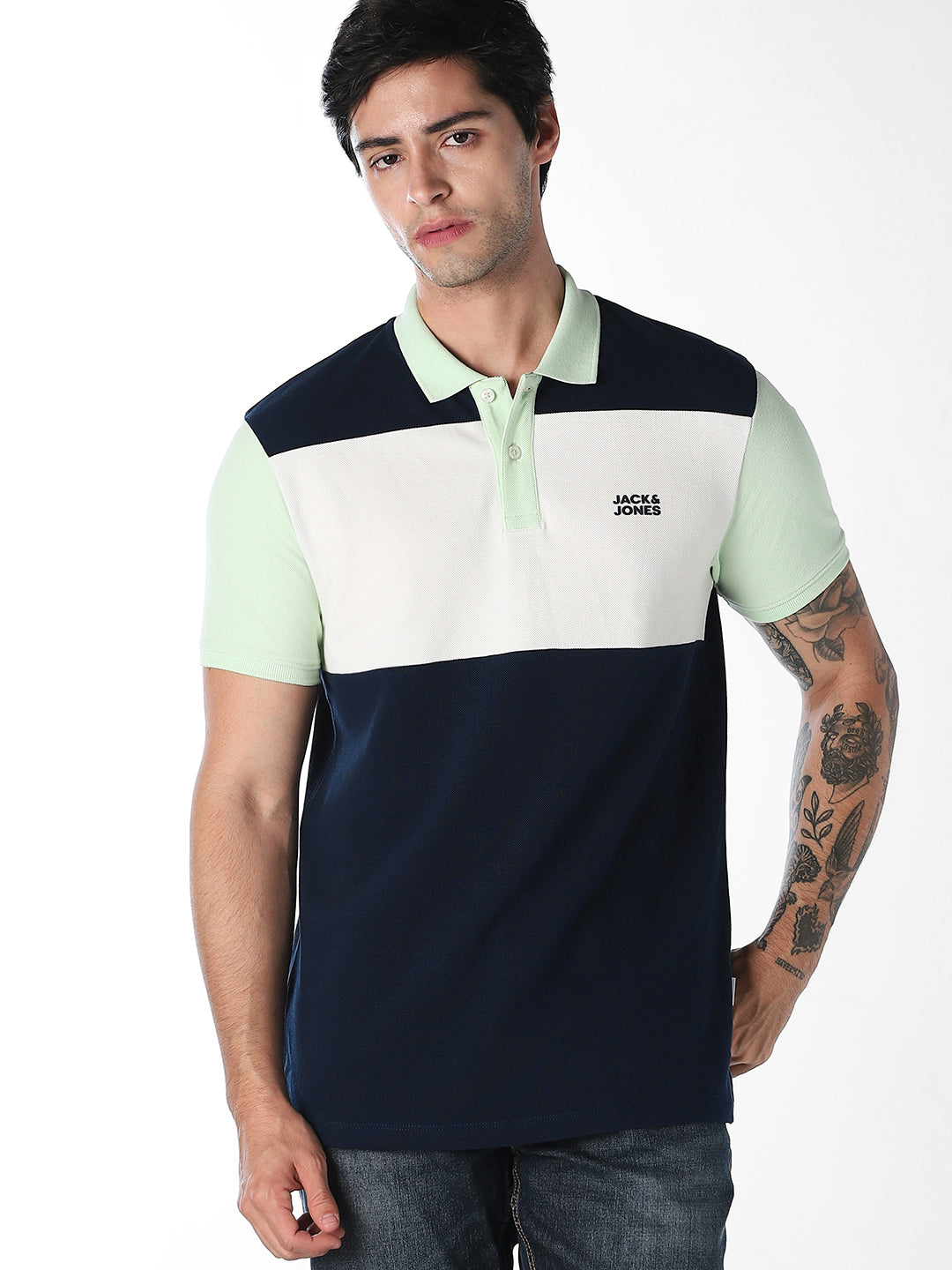 Colourblocked Cotton Polo - Green