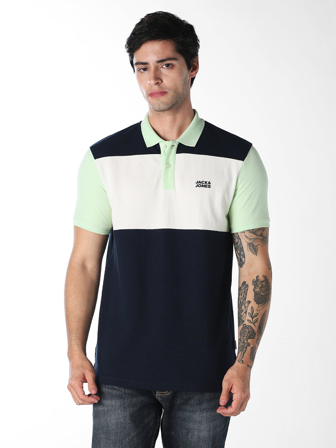 Colourblocked Cotton Polo - Green