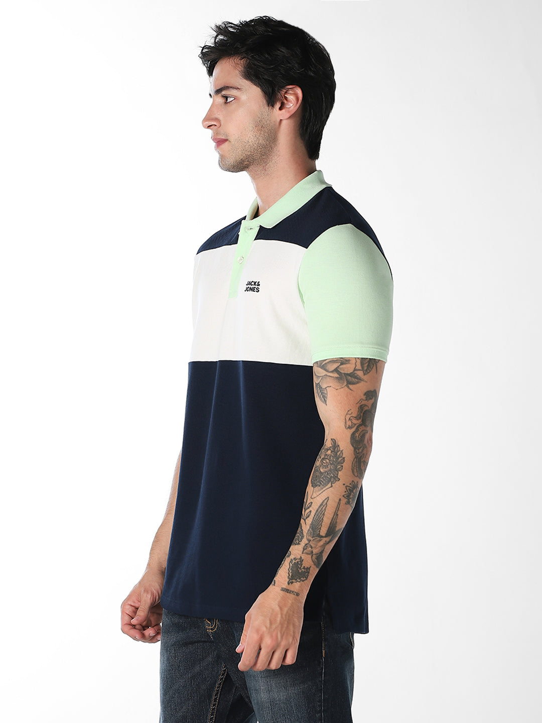 Colourblocked Cotton Polo - Green