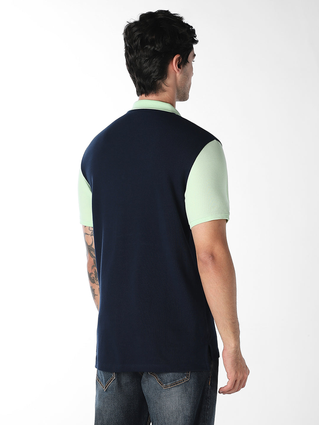 Colourblocked Cotton Polo - Green
