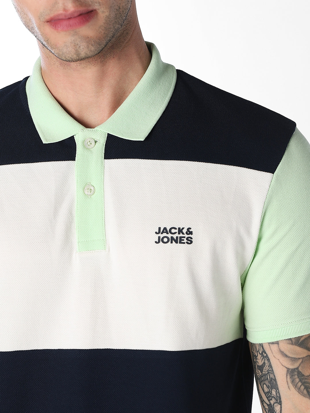 Colourblocked Cotton Polo - Green