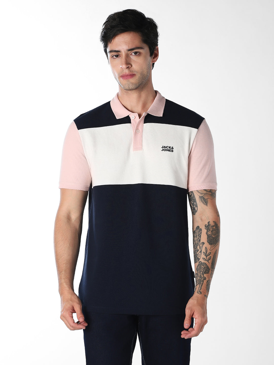 Colourblocked Cotton Polo - Pink